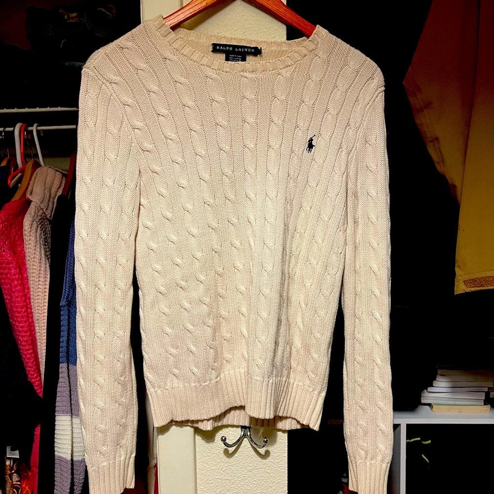 White cable knit sweater